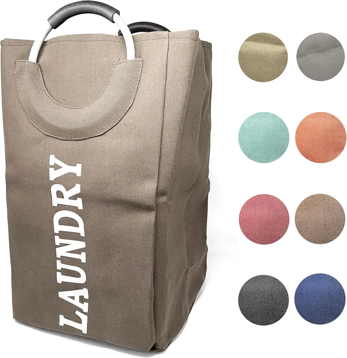 Allgala Canvas Like Waterproof Laundry Bag with Aluminium Handle Laundry Hamper Basket Clothes Hamper Self Standing Collapsible for Easy Storage or Transportation-Brown-LB80506