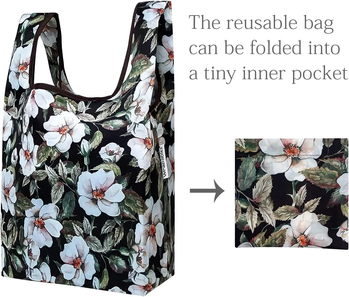 allydrew JoliBag Nylon Reusable Grocery Bag, 2 Pack, White Flowers