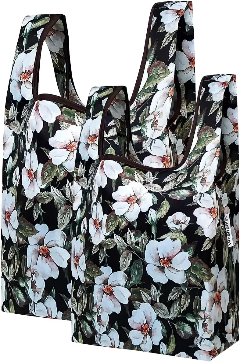 allydrew JoliBag Nylon Reusable Grocery Bag, 2 Pack, White Flowers