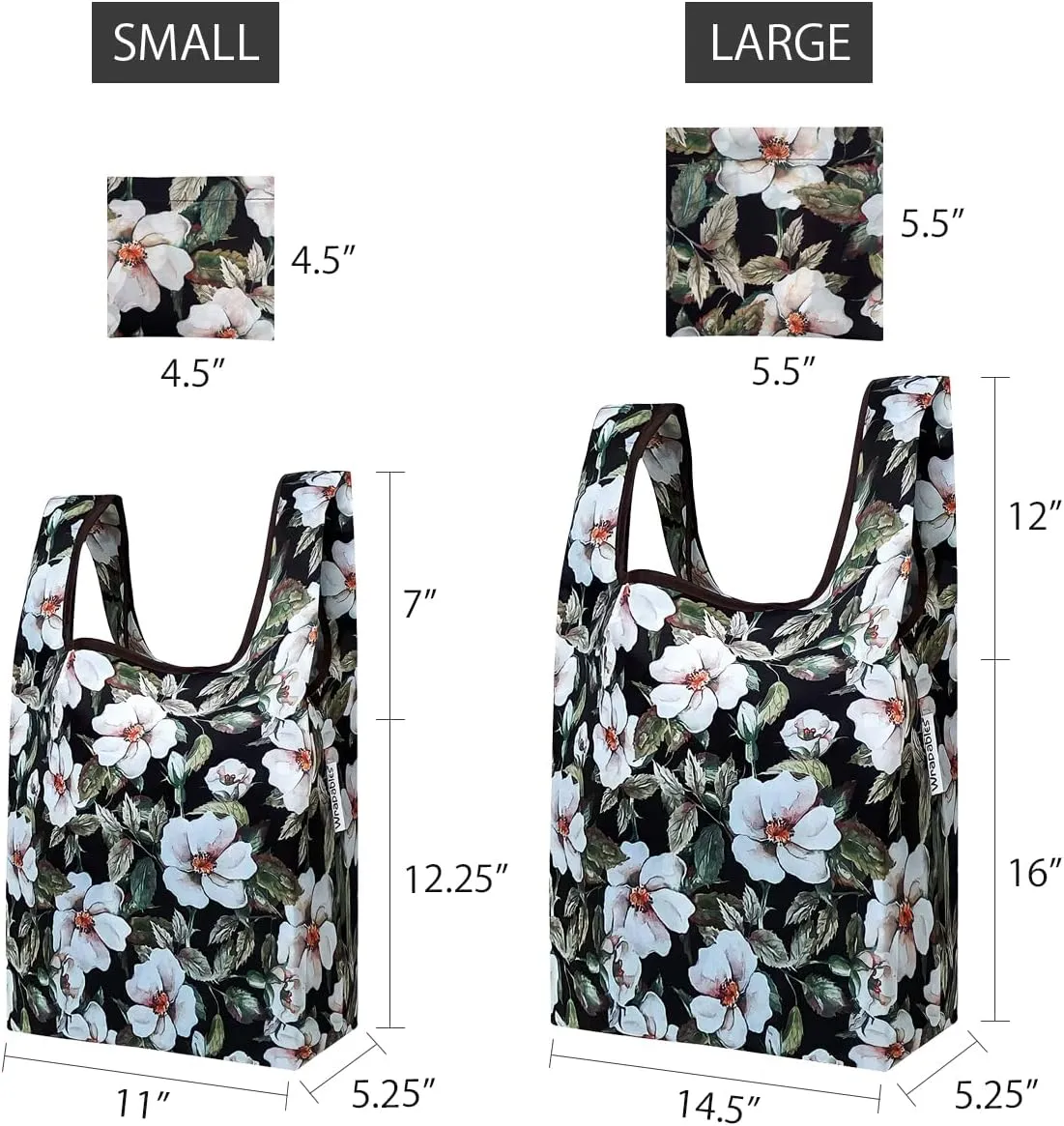 allydrew JoliBag Nylon Reusable Grocery Bag, 2 Pack, White Flowers