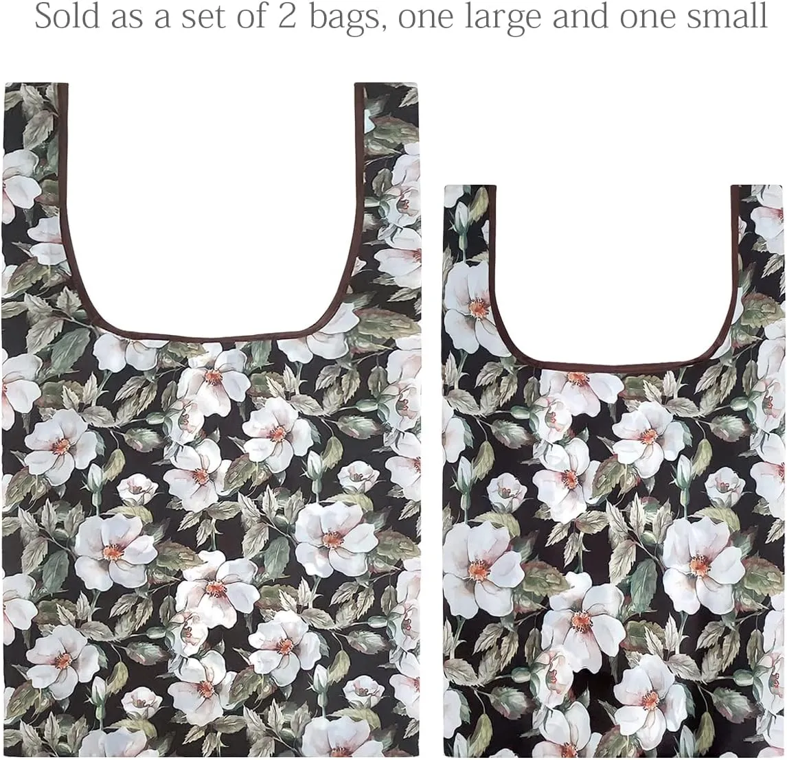 allydrew JoliBag Nylon Reusable Grocery Bag, 2 Pack, White Flowers