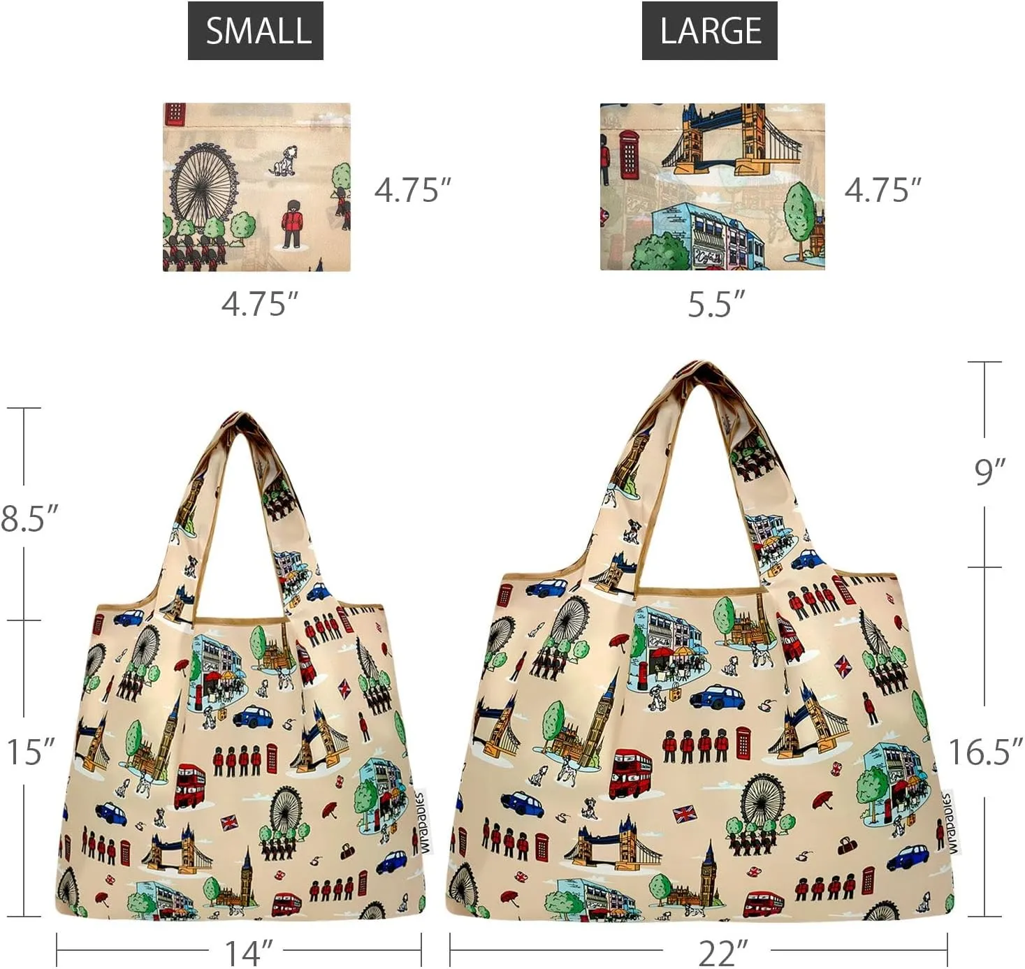 allydrew Large & Small Foldable Tote Nylon Reusable Grocery Bags, Set of 2