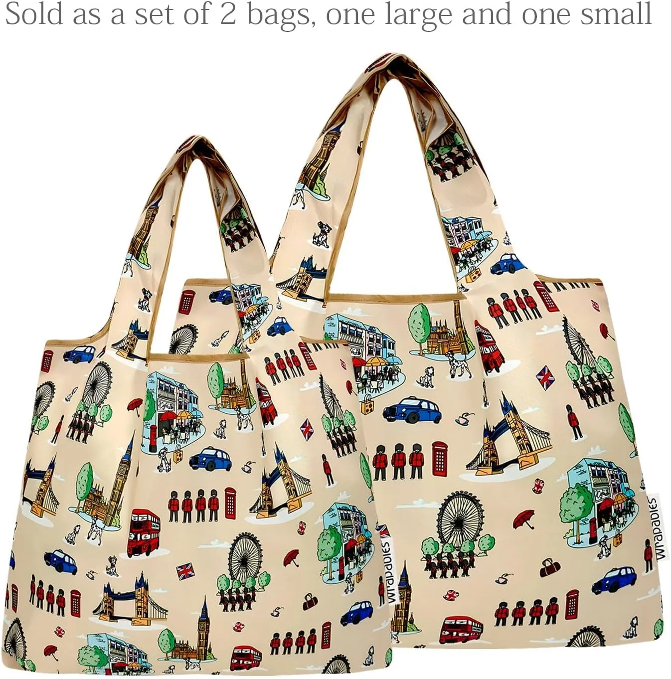 allydrew Large & Small Foldable Tote Nylon Reusable Grocery Bags, Set of 2