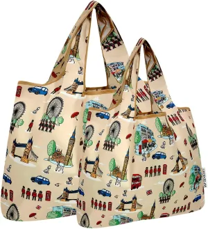 allydrew Large & Small Foldable Tote Nylon Reusable Grocery Bags, Set of 2