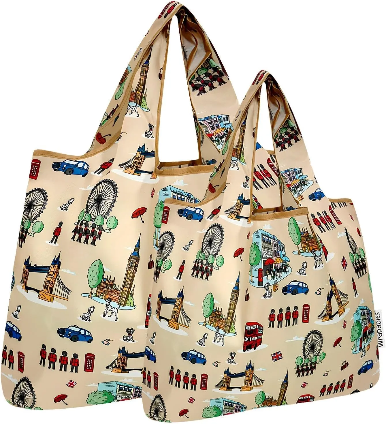 allydrew Large & Small Foldable Tote Nylon Reusable Grocery Bags, Set of 2