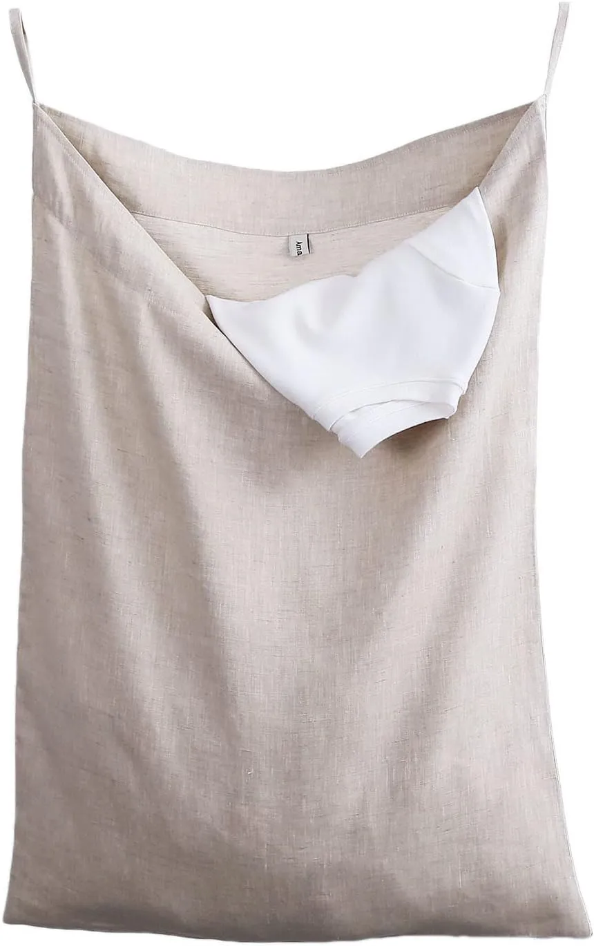 Amazhiyu Pure Linen Over The Door Laundry Hanging Hamper Bag for Holding Dirty Clothes and Saving Space Flax