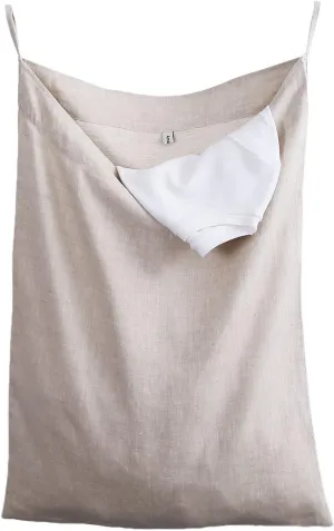 Amazhiyu Pure Linen Over The Door Laundry Hanging Hamper Bag for Holding Dirty Clothes and Saving Space Flax