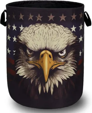 American Flag Eagle Laundry Basket Foldable With Handles Patriotic Tote Bag Oxford Cloth Funny Laundry Hamper Clothes Storage Bucket Toy Organizer For Bathroom/Laundry/Bedroom 18.9"x16.5 "