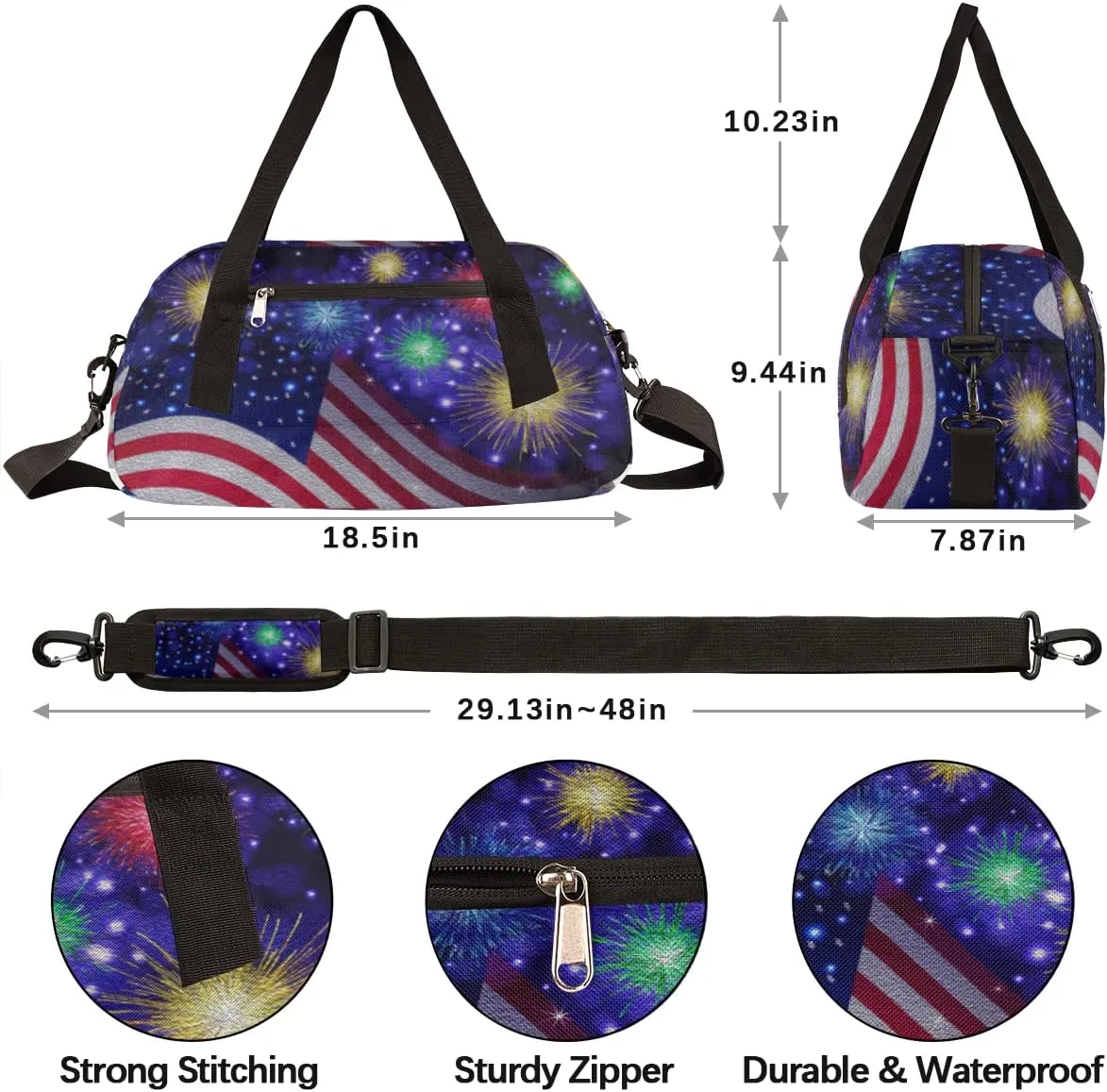 American Flag Holidays Kids Duffel Bag for Girls Boys Teens, Independence Day 4th of July Dance Bag Overnight Small Duffel Bag Carry On Weekend Sports Gym Travel Bag for School Practice Gymnastics Ballet