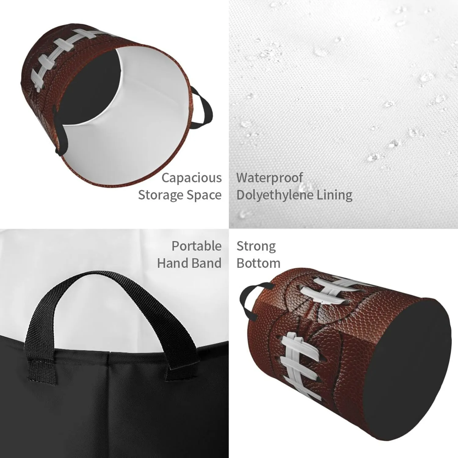 American Football Sport Laundry Basket Waterproof Oxford Fabric Foldable Laundry Hamper Circular Toy Storage Organizer Dirty Clothes Basket for Bedroom Bathroom College Dorm Living Room Nursery