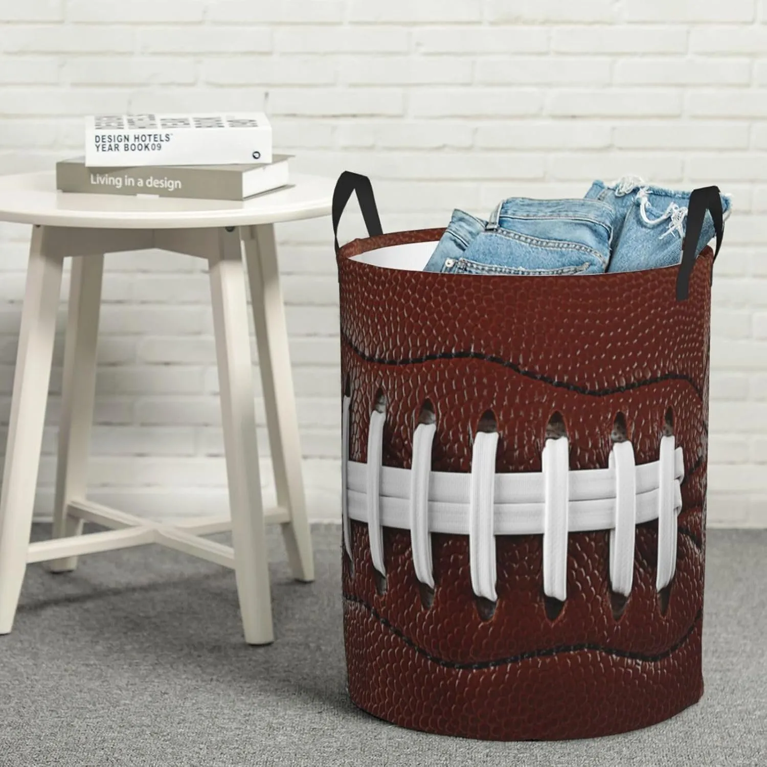 American Football Sport Laundry Basket Waterproof Oxford Fabric Foldable Laundry Hamper Circular Toy Storage Organizer Dirty Clothes Basket for Bedroom Bathroom College Dorm Living Room Nursery