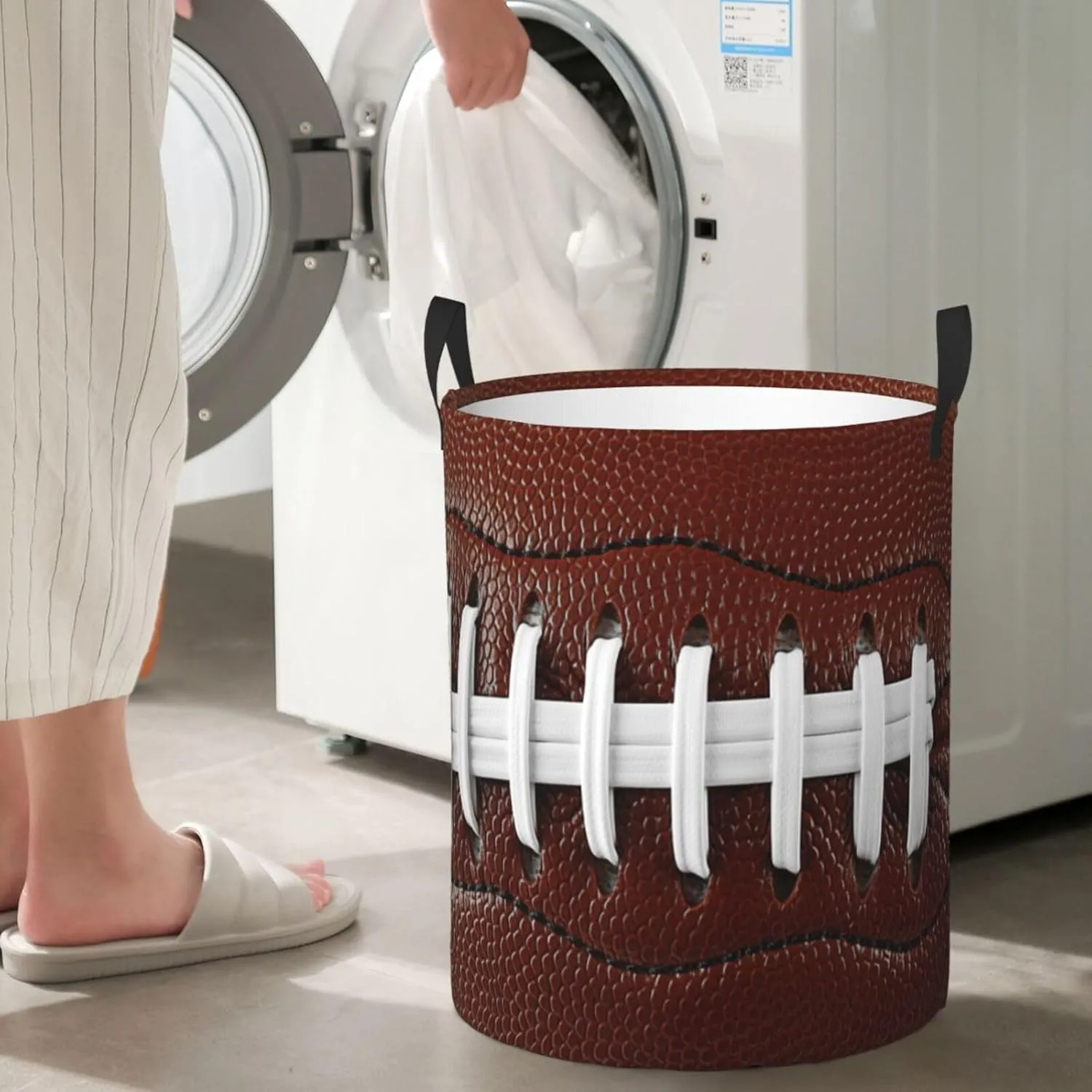 American Football Sport Laundry Basket Waterproof Oxford Fabric Foldable Laundry Hamper Circular Toy Storage Organizer Dirty Clothes Basket for Bedroom Bathroom College Dorm Living Room Nursery