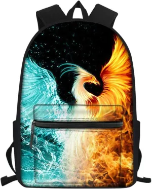 Amzbeauty Middle School Backpack Water Fire Phoenix Print Book Bags for Teen Boys Girls