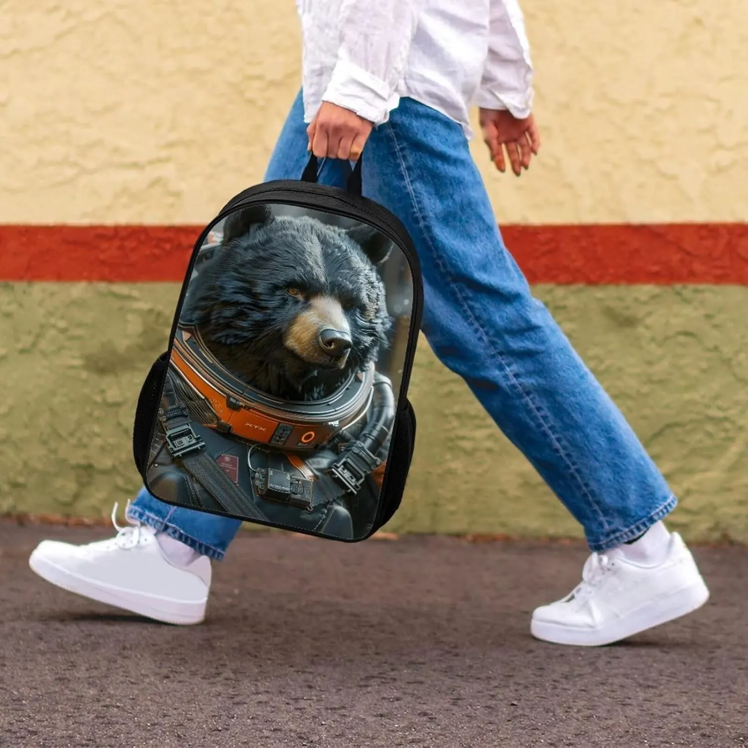 AmzPrint Astronaut Bear Animal Print Cute Backpack For Boys Girls Kids Elementary Middle School Commuter Bag 17 Inch Bookbag