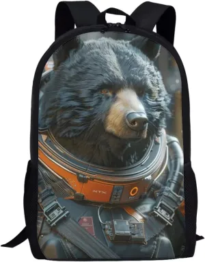 AmzPrint Astronaut Bear Animal Print Cute Backpack For Boys Girls Kids Elementary Middle School Commuter Bag 17 Inch Bookbag