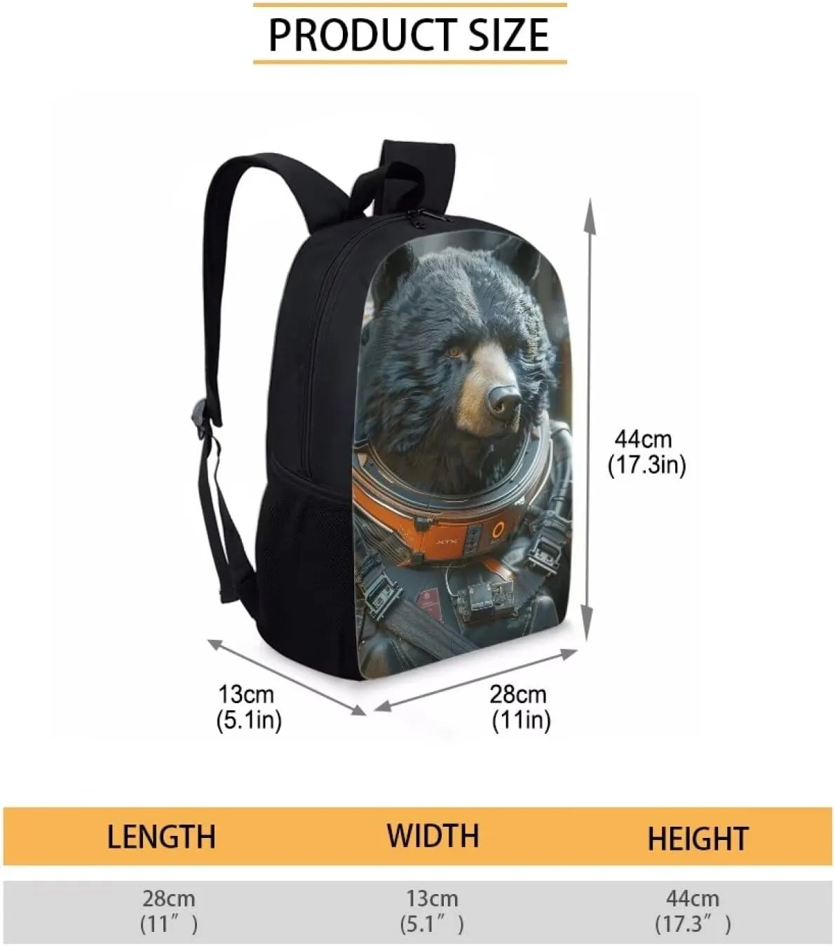 AmzPrint Astronaut Bear Animal Print Cute Backpack For Boys Girls Kids Elementary Middle School Commuter Bag 17 Inch Bookbag