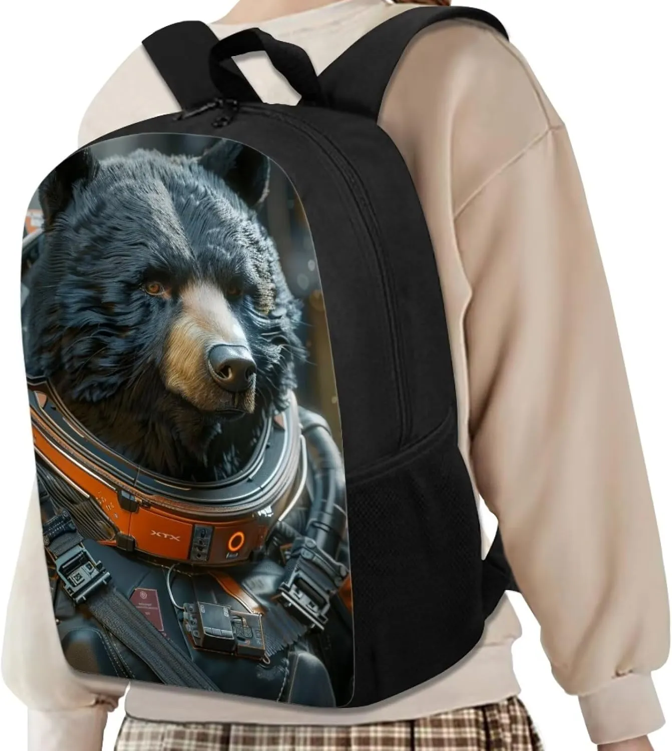 AmzPrint Astronaut Bear Animal Print Cute Backpack For Boys Girls Kids Elementary Middle School Commuter Bag 17 Inch Bookbag