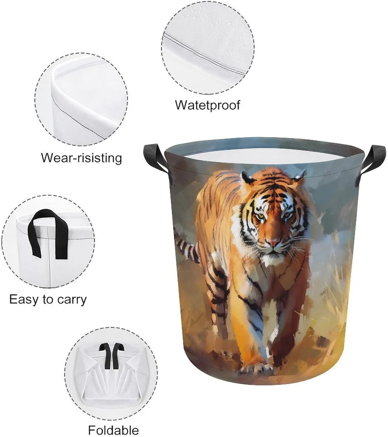 Animal Laundry Basket, Carnivore Collapsible Laundry Hamper, Waterproof Oxford Cloth Laundry Bag with Handles, King of Forest Clothes Toy Organizer Basket for Room, style-4