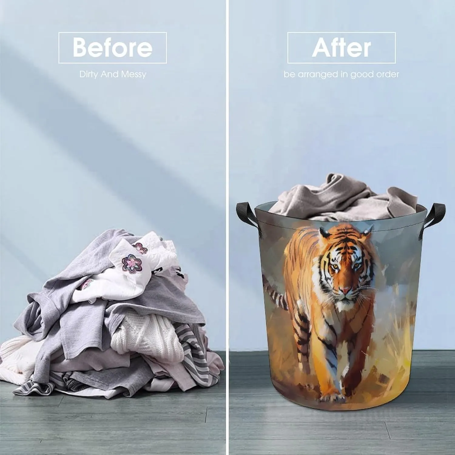 Animal Laundry Basket, Carnivore Collapsible Laundry Hamper, Waterproof Oxford Cloth Laundry Bag with Handles, King of Forest Clothes Toy Organizer Basket for Room, style-4
