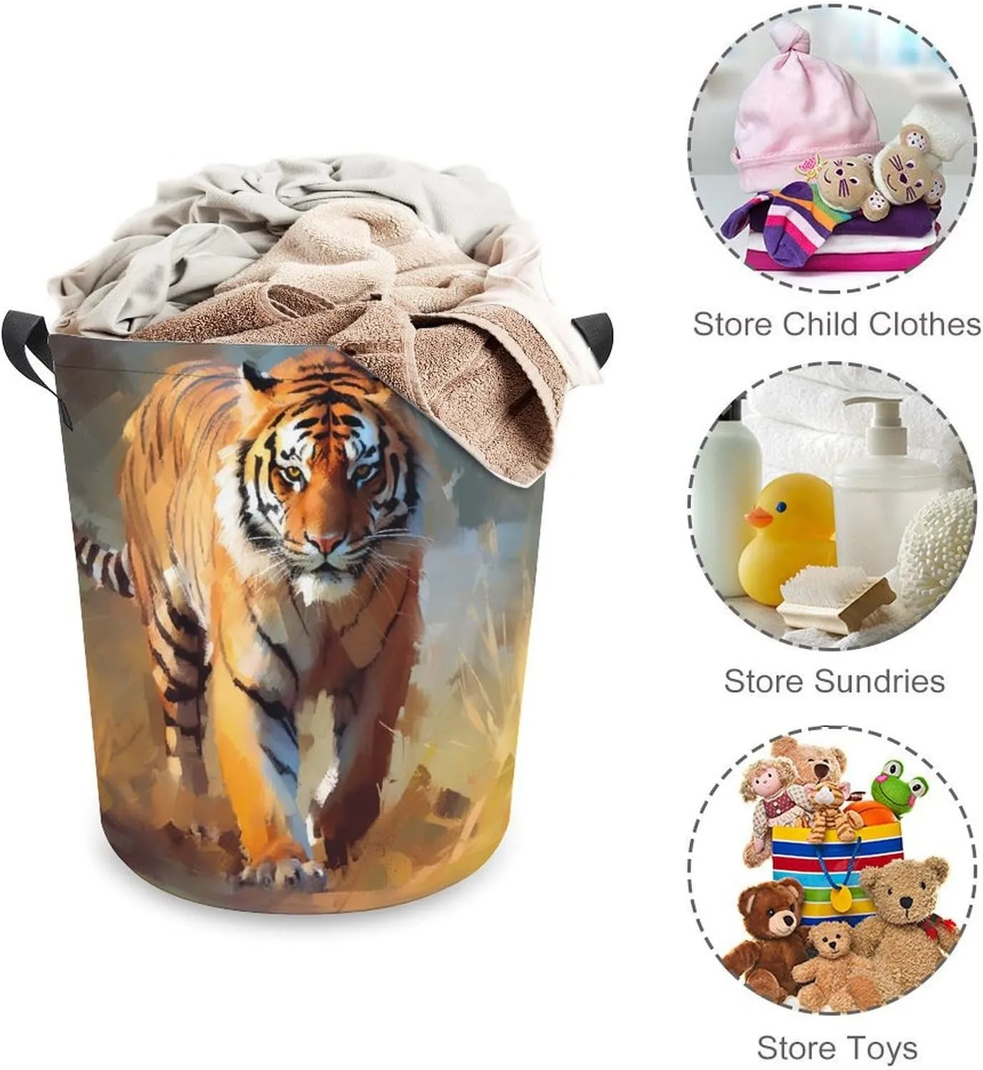 Animal Laundry Basket, Carnivore Collapsible Laundry Hamper, Waterproof Oxford Cloth Laundry Bag with Handles, King of Forest Clothes Toy Organizer Basket for Room, style-4