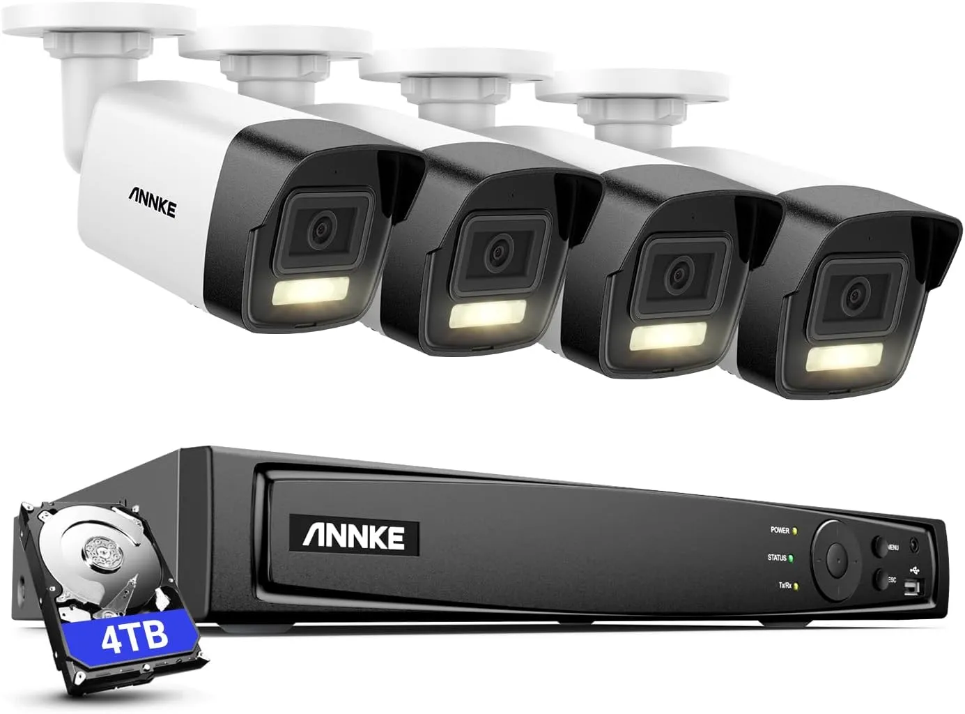 ANNKE H1200 12MP Wired Security Camera System, 4pcs H.265  12 Megapixel UHD PoE Surveillance Cameras, Person Vehicle Detection, Spotlight Color Night Vision, 8CH NVR with 4TB Hard Drive