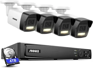 ANNKE H1200 12MP Wired Security Camera System, 4pcs H.265  12 Megapixel UHD PoE Surveillance Cameras, Person Vehicle Detection, Spotlight Color Night Vision, 8CH NVR with 4TB Hard Drive