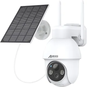 ANRAN 2K/3MP Solar Wireless Camera Outdoor, 360° PTZ Camera Battery-Powered for Home Security, PIR Motion Detection, Color Night Vision, Two-Way Audio, Works with Alexa
