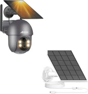ANRAN 5MP Solar Security Cameras Wireless Outdoor & 3W Solar Panel with 3M Micro USB & Type-C Port Cable