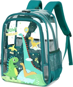 AO ALI VICTORY Clear Backpack for School,PVC Transparent Kids Bookbag for Girls Boys Cute Toddler Back Pack Kindergarten Elementary Schoolbag Stadium Approved See Through Backpacks,Green Dinosaur