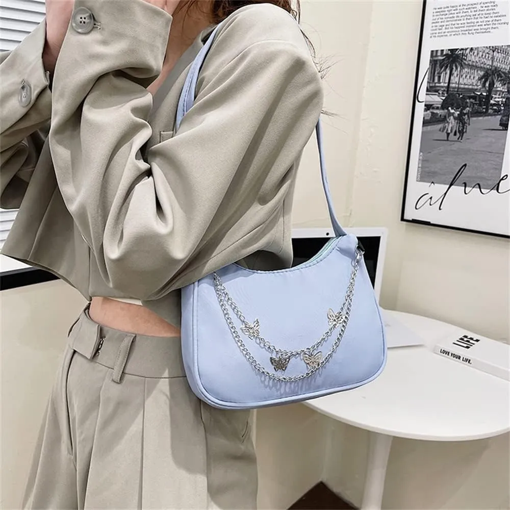 Armpit Purse Fashion Women Butterfly Chain Shoulder Underarm Bags Purses Handbags Elegant Nylon Hobo Bags