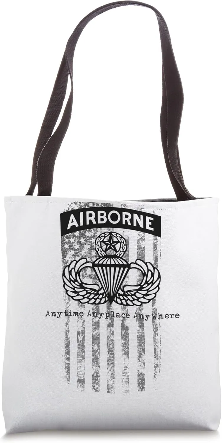 Army Airborne Jumpmaster Flag “Anytime, Anyplace, Anywhere” Tote Bag