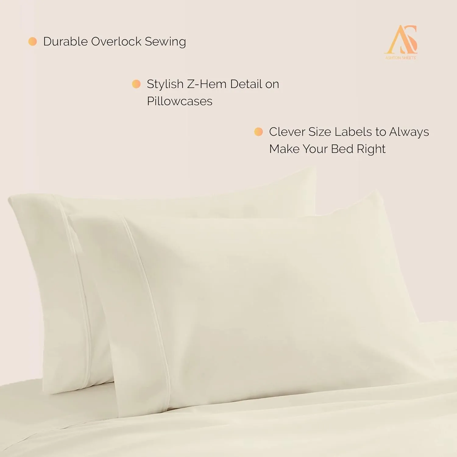 Ashton Sheets Luxury Egyptian Cotton Standard/Queen Pillow Cases Set of 2-800 Thread Count Standard/Queen Pillowcases, Soft, Sateen Weave Cooling Pillowcase for Standard/Queen Pillows - Sand