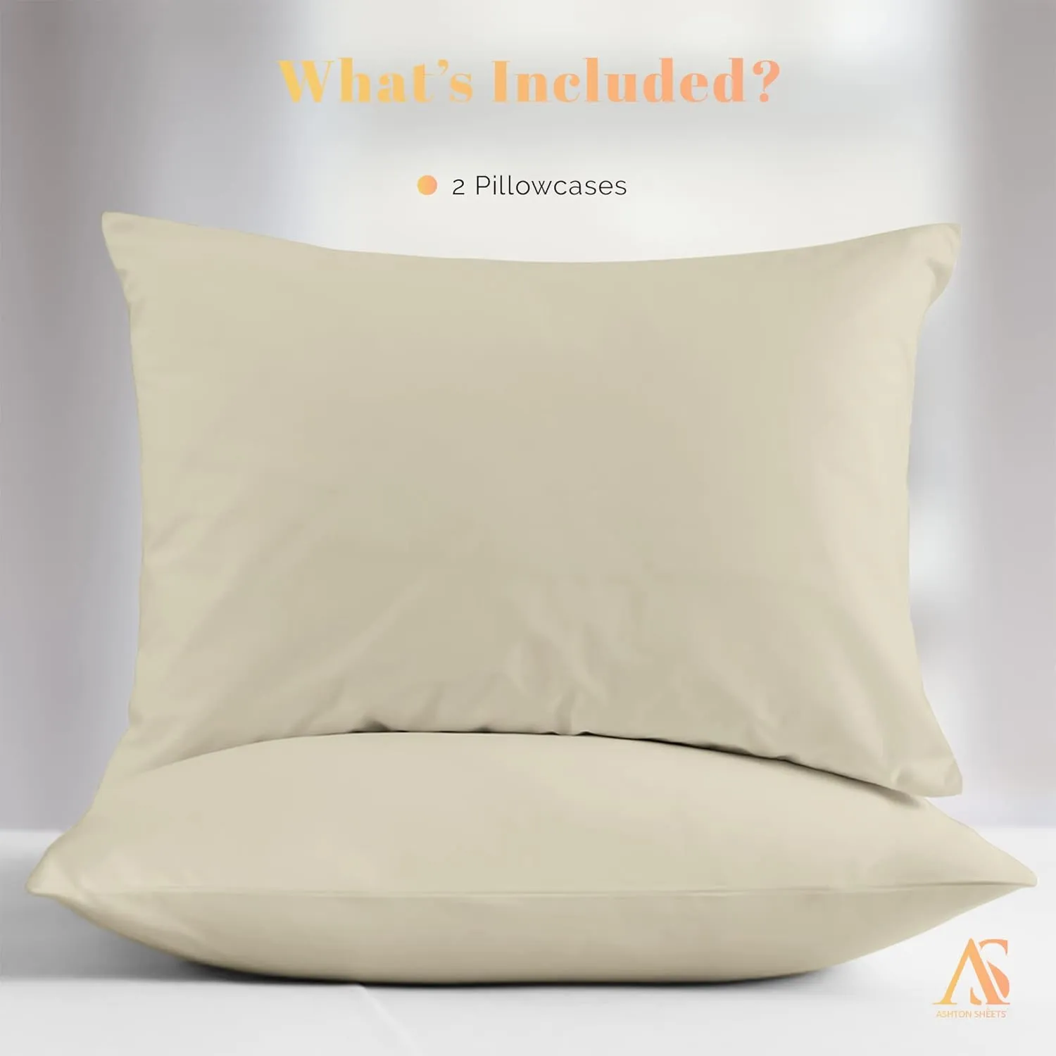 Ashton Sheets Luxury Egyptian Cotton Standard/Queen Pillow Cases Set of 2-800 Thread Count Standard/Queen Pillowcases, Soft, Sateen Weave Cooling Pillowcase for Standard/Queen Pillows - Sand