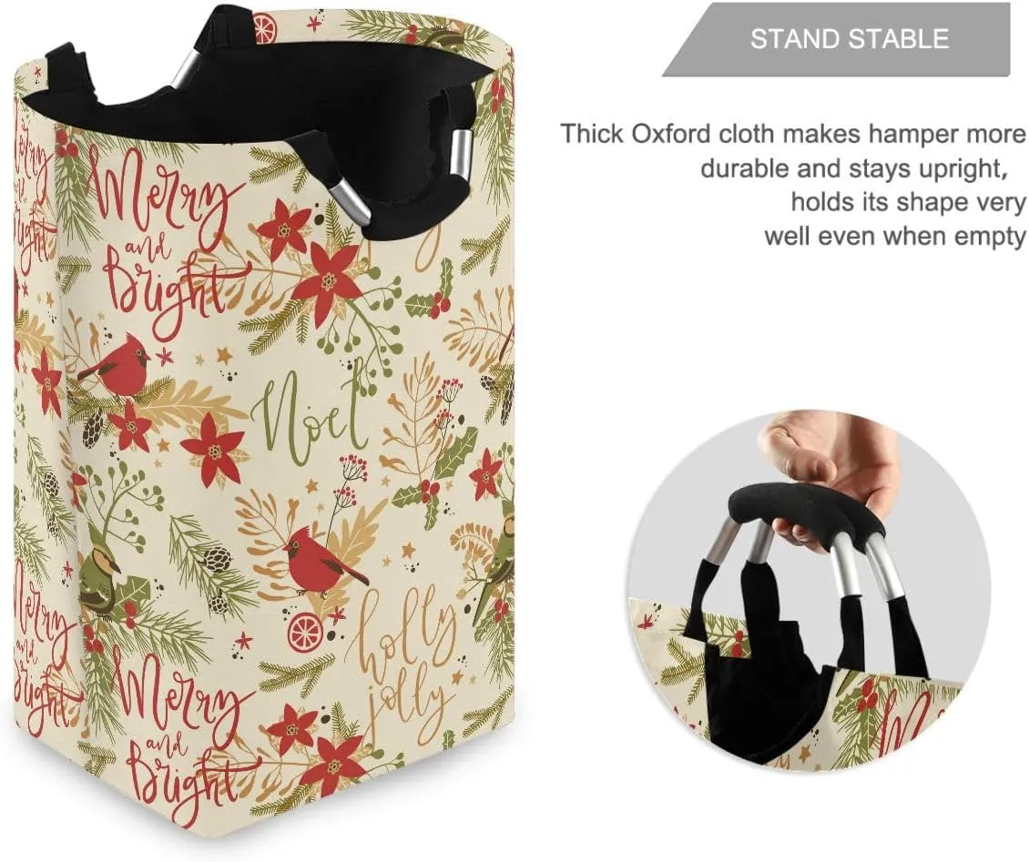 Aslsiy Christmas Plants Birds Laundry Basket Laundry Hamper with Handles Clothes Bucket Bin Dirty Baskets Toy Storage for Home Bathroom 50L