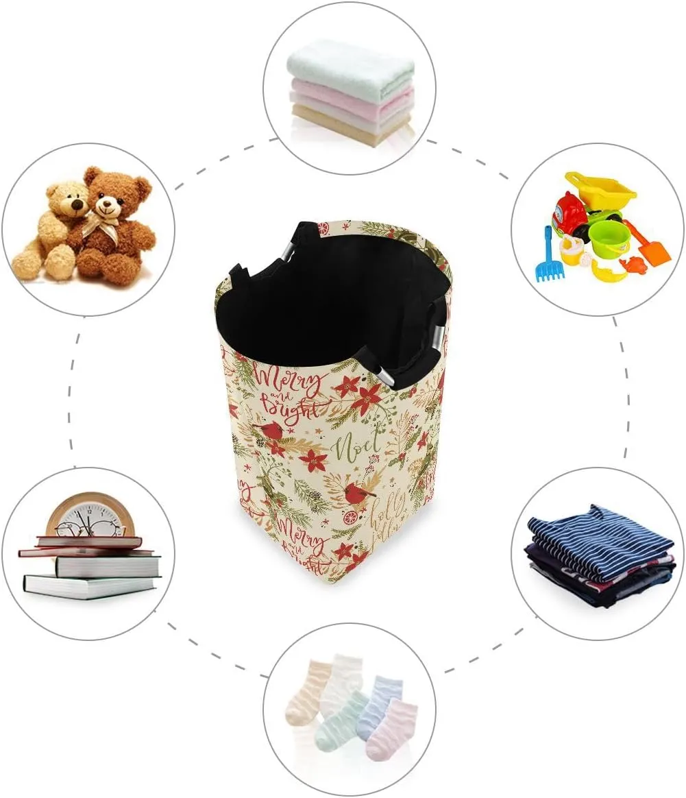 Aslsiy Christmas Plants Birds Laundry Basket Laundry Hamper with Handles Clothes Bucket Bin Dirty Baskets Toy Storage for Home Bathroom 50L