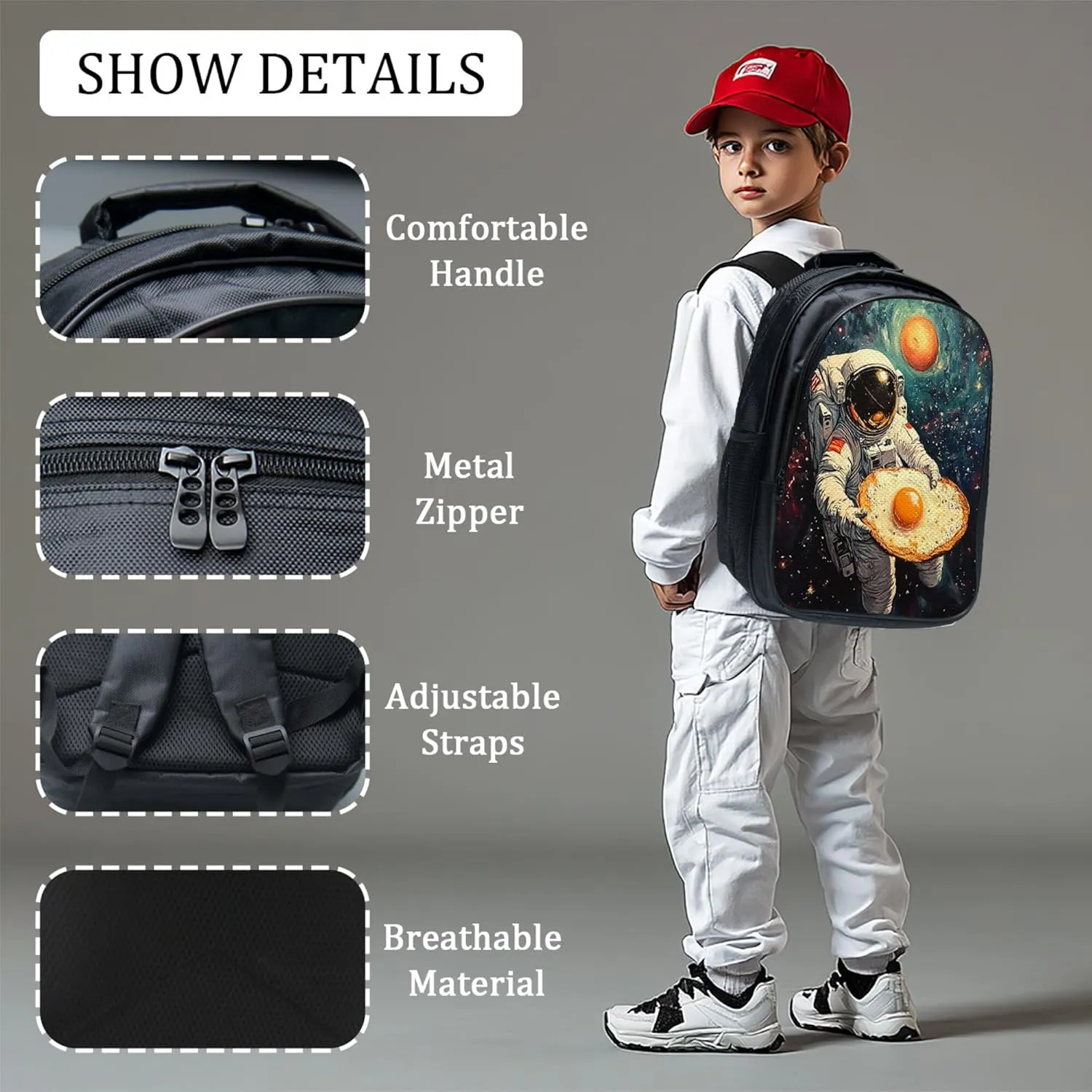 Astronaut Backpack 3 PCS Set for Boys Girls Kids, Fun Space School Bag with Lunch Box Pencil Case, Large Capacity for Elementary Middle School