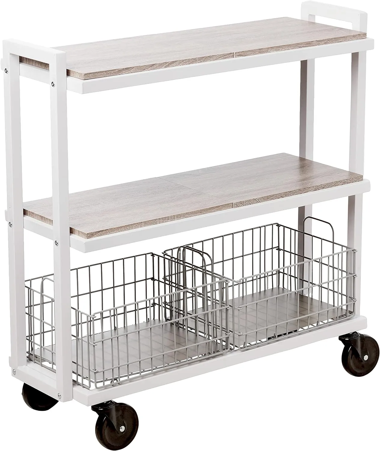 Atlantic Modular Mobile Storage Cart System, with Interchangeable Shelves & Baskets, Powder-Coated All-Steel Frame, 3-Tier, Caster Wheels for Mobility, PN 23350328, in White
