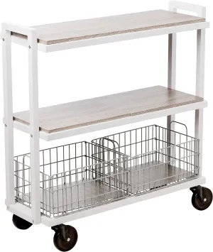Atlantic Modular Mobile Storage Cart System, with Interchangeable Shelves & Baskets, Powder-Coated All-Steel Frame, 3-Tier, Caster Wheels for Mobility, PN 23350328, in White