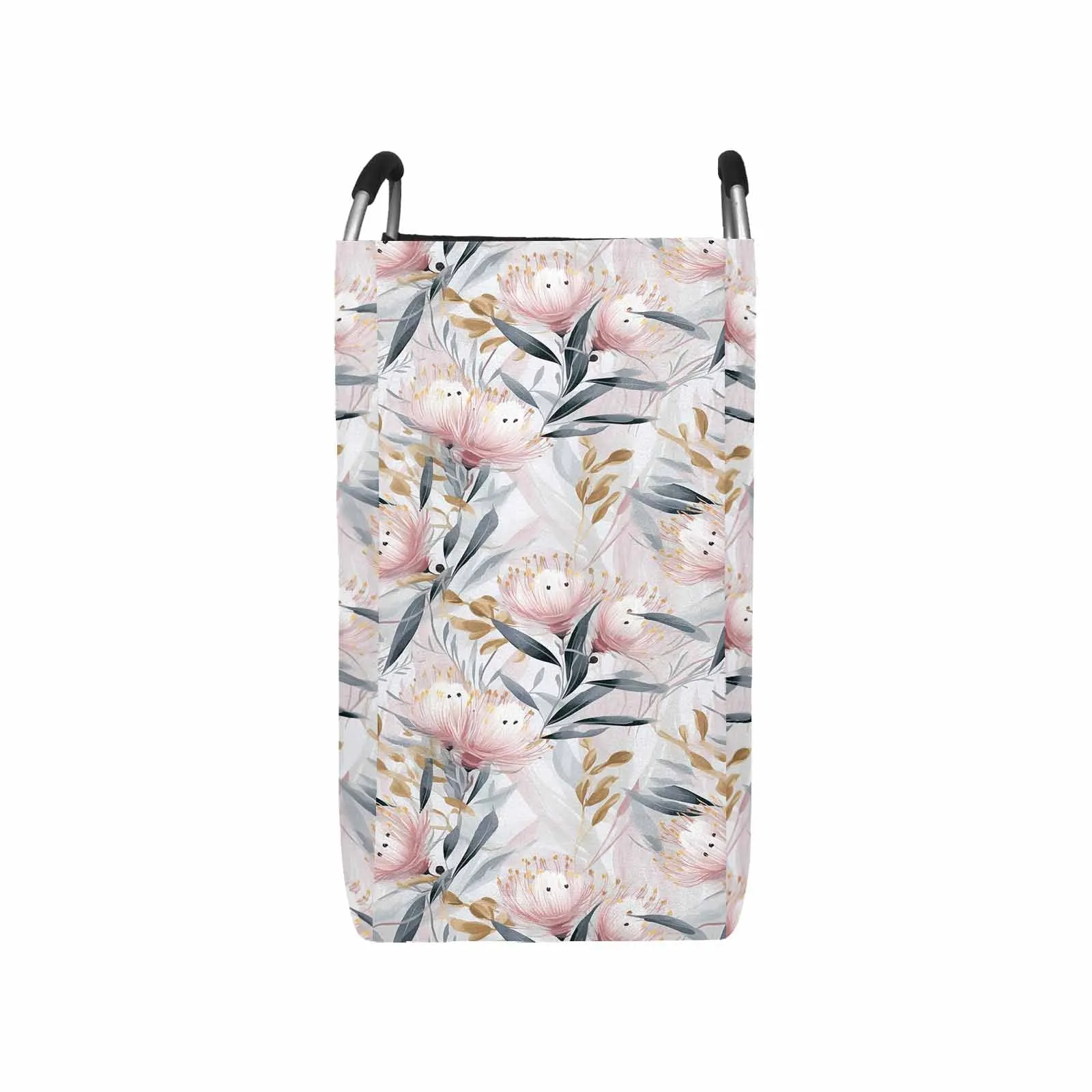 Australian Floral Pink & Grey  Square Laundry Basket