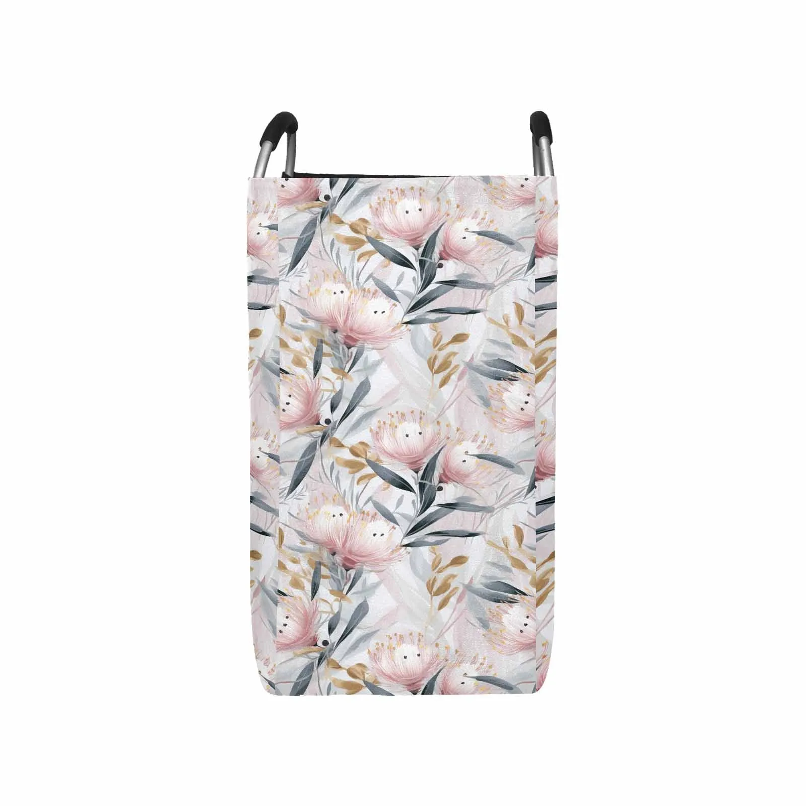 Australian Floral Pink & Grey  Square Laundry Basket