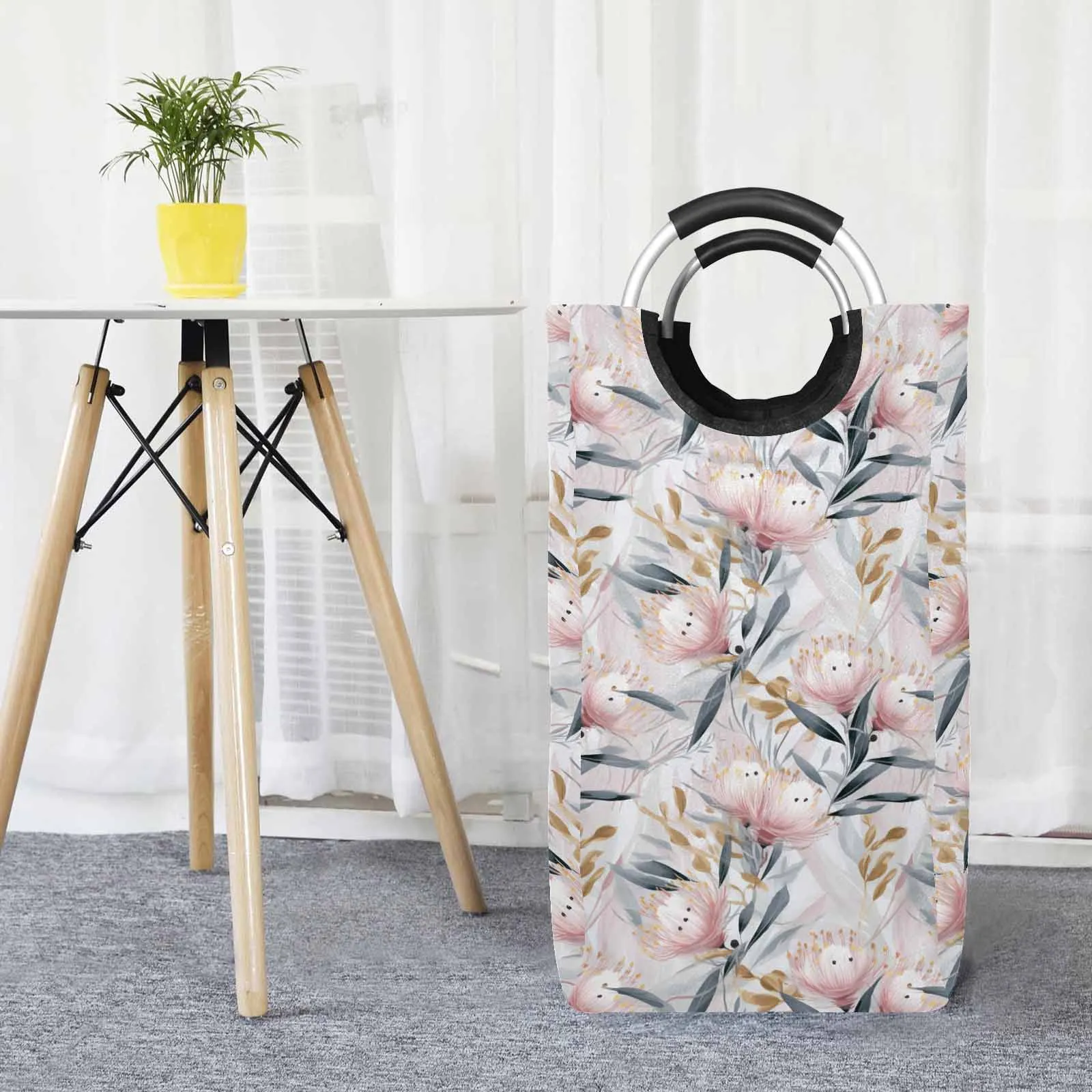 Australian Floral Pink & Grey  Square Laundry Basket