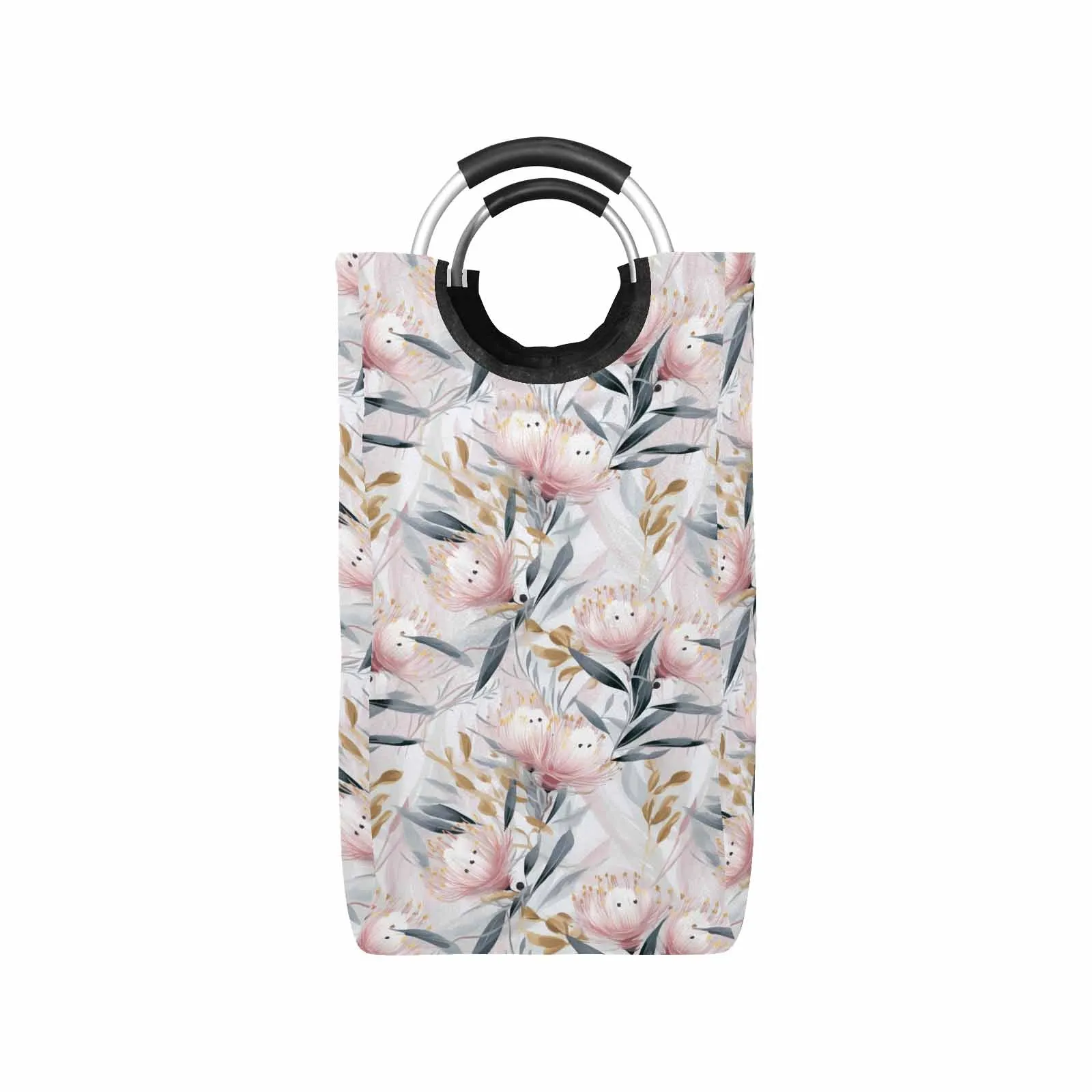 Australian Floral Pink & Grey  Square Laundry Basket
