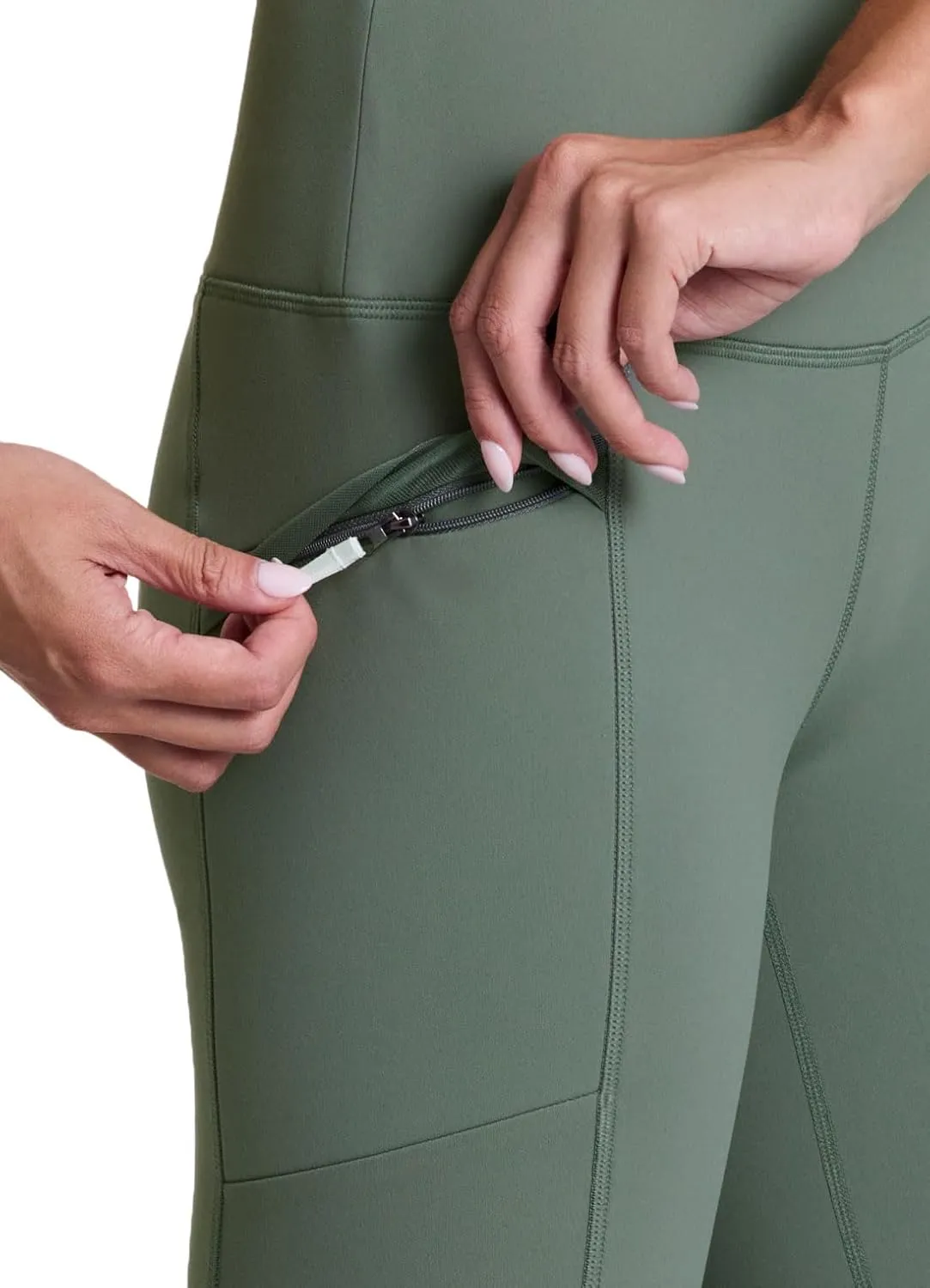 Avalanche Women's Fleece Leggings, High Waist Full Length Fleece Lined Hiking Legging with Zipper Pockets