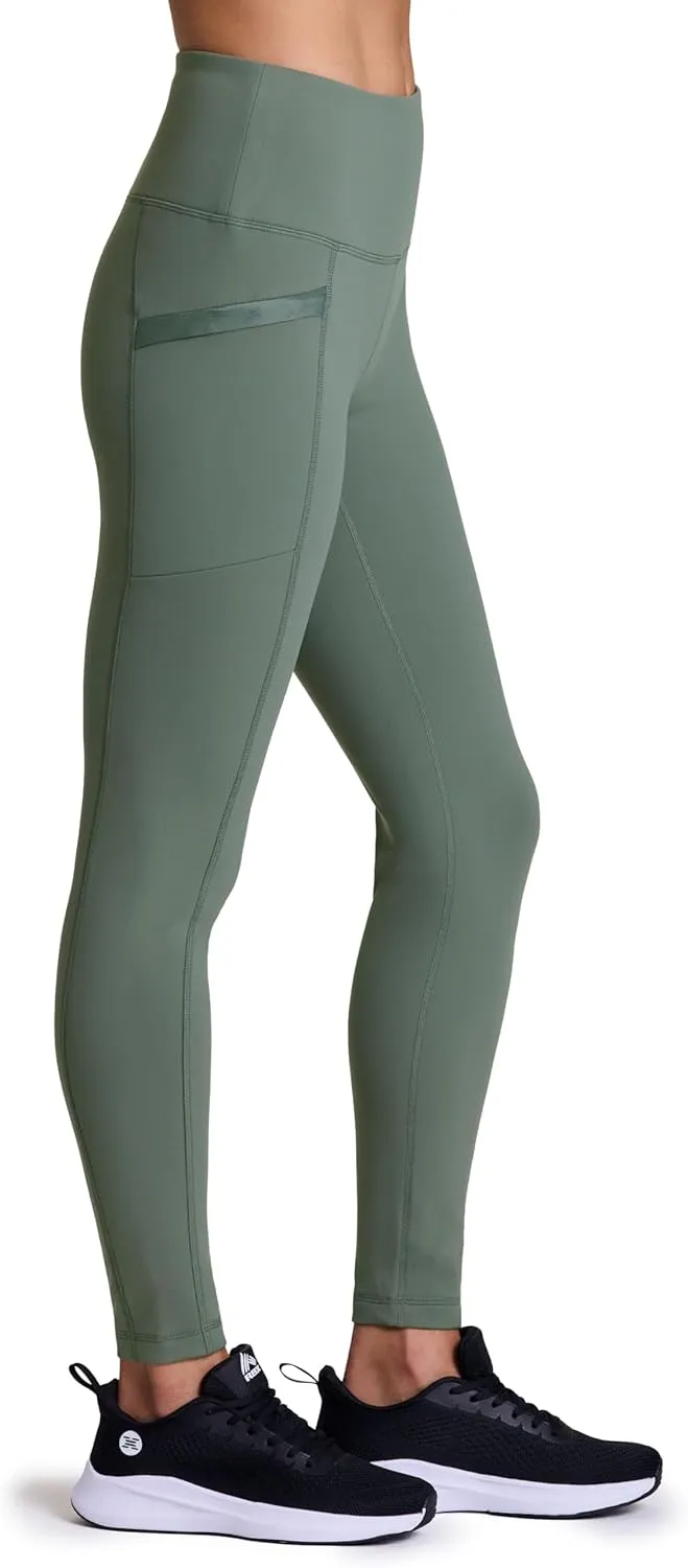 Avalanche Women's Fleece Leggings, High Waist Full Length Fleece Lined Hiking Legging with Zipper Pockets