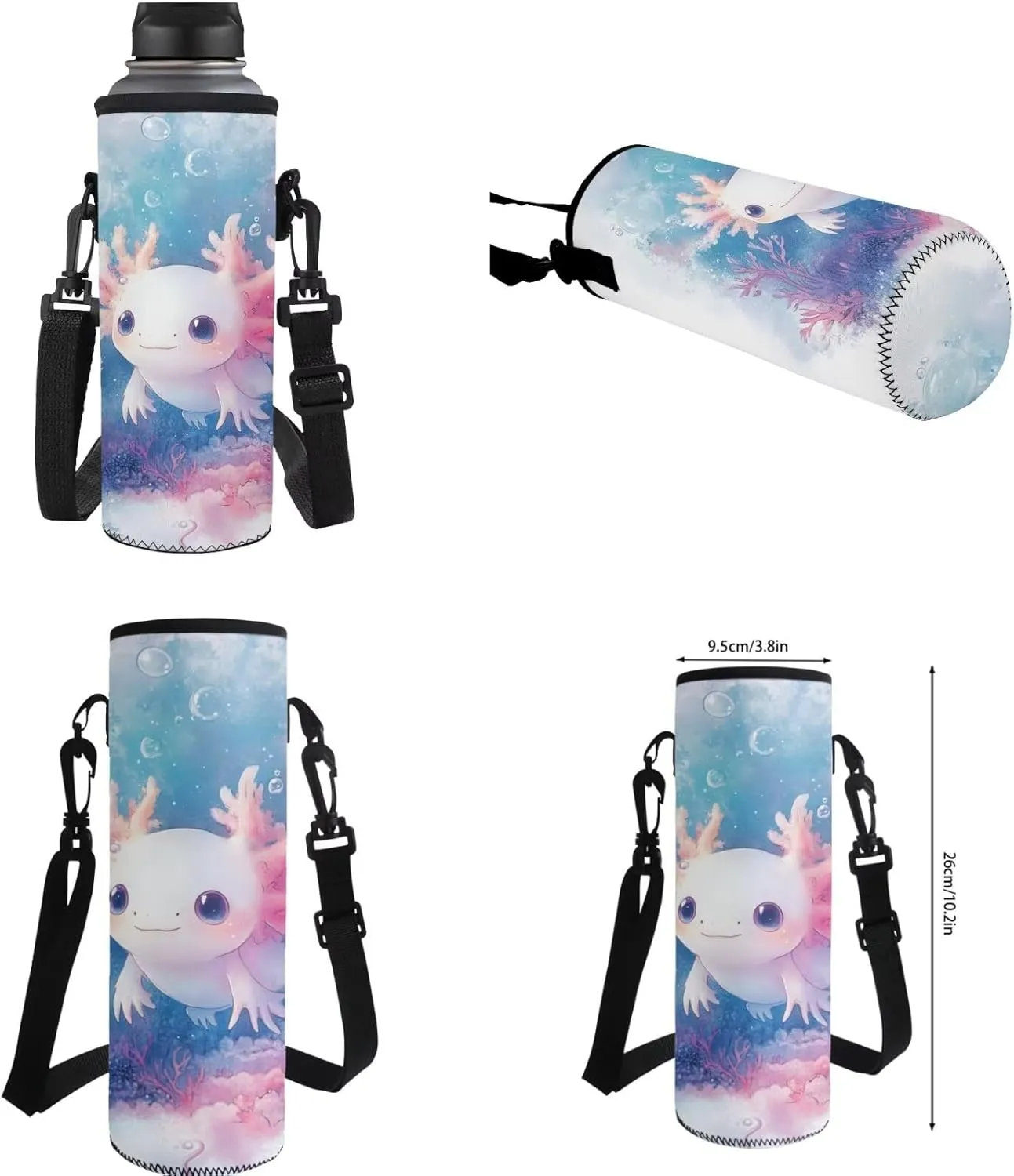Axolotl Backpack and Lunch Box Set Salamander Bookabg for Girls 8-12 Elementary School Bags Set of 4 Kids Lunch Bag Pencil Box Middle School Book Bags 6th Grade Girls Lunch Handbag