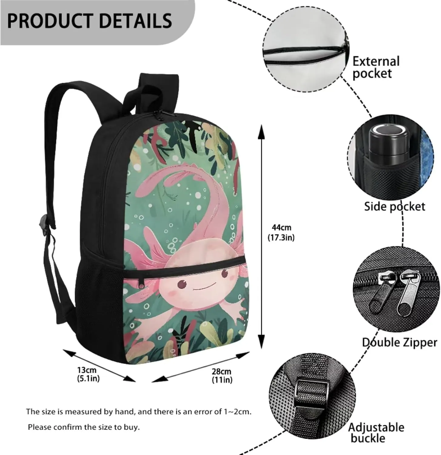 Axolotl Backpack for Girls with Lunch Box 3rd Grade School Bag and Lunch Bag Pencil Case Cute Primary School Bookbag Lunchbox Pencil Case for Kids Age 8-10 10-12
