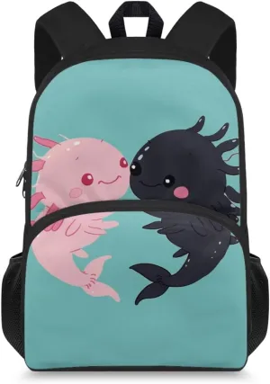 Axolotl Backpack Large Capacity Bookbag for Middle School Girls Cute School Bag Blue Book Bags for Kids 8-12, 15'' School Bags with Water Bottle Holder