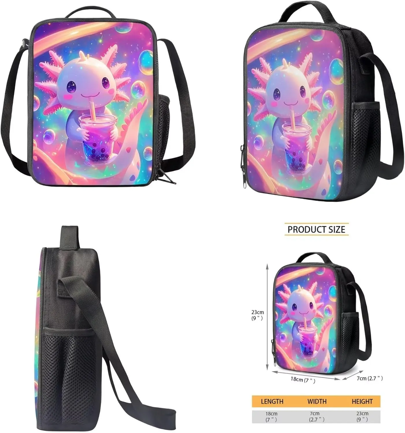 Axolotl Backpack Purse for Girls 8-10 Salamander School Bookbag Set Pencil Case Cute Backpack with Lunch Box for Teen Girls Middle School