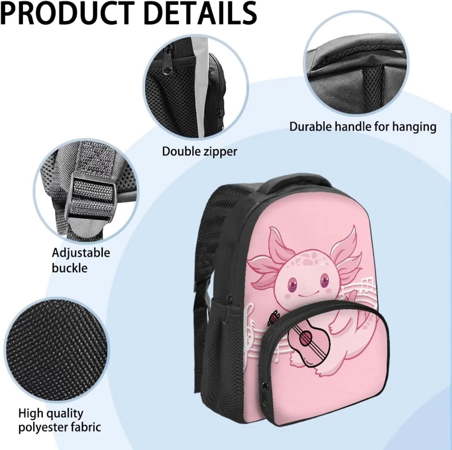 Axolotl Kids Backpack for Girls Grades 4 to 8 Boys Backpack Large Capacity Laptop Rucksack Multi-functional Daypack for Outdoor Picnic