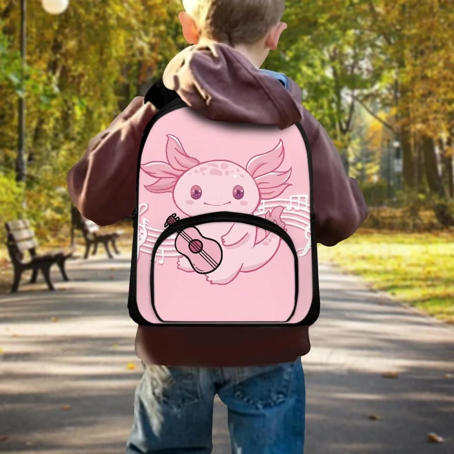 Axolotl Kids Backpack for Girls Grades 4 to 8 Boys Backpack Large Capacity Laptop Rucksack Multi-functional Daypack for Outdoor Picnic